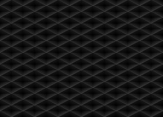 Vector black embossed pattern plastic grid seamless background. Diamond shape cell endless texture. Web page fill dark geometric pattern.