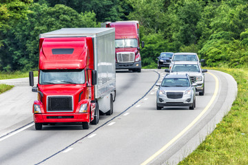 Traffic Rounds a Bend on Interstate Highway