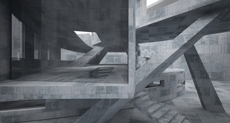 Fototapeta premium Abstract white and concrete parametric interior with window. 3D illustration and rendering.