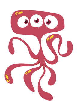 Angry cartoon monster alien with tentacles. Vector Halloween illustration