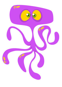 Angry cartoon monster alien with tentacles. Vector Halloween illustration