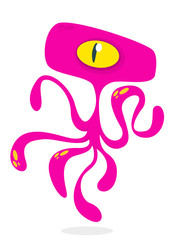 Angry cartoon monster alien with tentacles. Vector Halloween illustration
