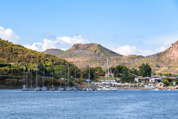 Yachts at the marina on Vulcano Island