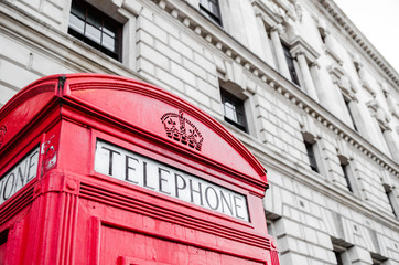 Telephone sign isolated on a London cabin box