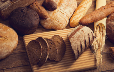 bread in stock on a wooden table