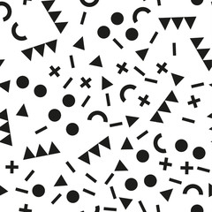 Memphis seamless patterns with geometric shapes. One color black on white. Vector illustration. Retro fashion style 80-90s