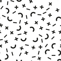 Memphis seamless patterns with geometric shapes. One color black on white. Vector illustration. Retro fashion style 80-90s