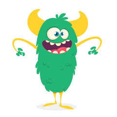Fototapeta premium Funny cartoon monster. Vector green monster illustration. Halloween design