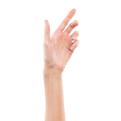 Obraz na płótnie Canvas Woman hand isolated on white background with clipping path, hold or catch