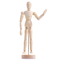 Wooden figure of a man on a white background isolation