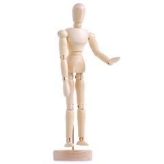 Wooden figure of a man on a white background isolation