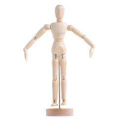 Wooden figure of a man on a white background isolation