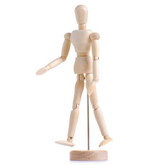 Wooden figure of a man on a white background isolation