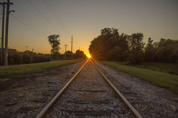 Fototapeta na wymiar Sunset on the railroad tracks