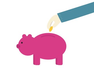 putting money in piggybank vector illustration