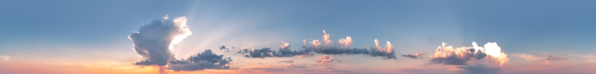 Naklejka na ściany i meble Beautiful sunset sky with clouds and orange strip along the horizon. A high resolution