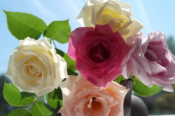 a bouquet of colorful roses