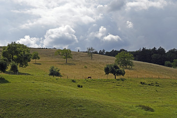 bewegter himmel über dem tal bei vöckelsbach im odenwald