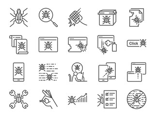 QA and Bug fix icon set. Included icons as bug report, computer virus, spyware, quarantine, quality assurance, Test Case and more.