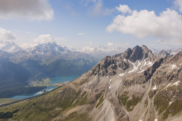 St. Moritz, Oberengadin, Engadin, Piz Albana, Silvaplanersee, Corvatsch, Seenplatte, Alpen, Wanderweg, Graubünden, Sommer, Schweiz