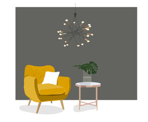 vector interior design illustration. modern contemporary trendy style. design trends. living room furniture. 