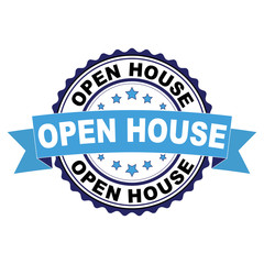 Blue black rubber stamp with Open house concept