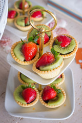 Strawberry & Kiwi fruit Tart on hi-tea stand
