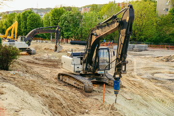 construction site. heavy machines making street road
