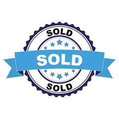 Blue black rubber stamp with Sold concept