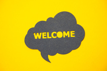 Speech bubble sticker with welcome.