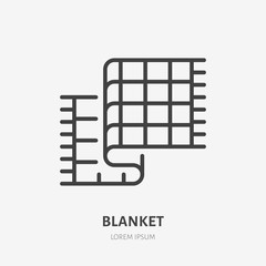 Bedding, bedroom decorations flat line icon. Vector illustration of blanket, plaid. Thin linear logo for interior store.