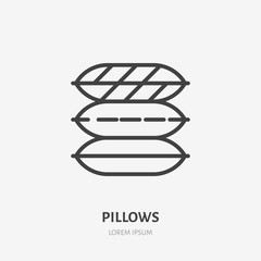 Bedding, bedroom decorations flat line icon. Vector illustration of pillows, cushions. Thin linear logo for interior store.