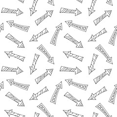 Hand drawn black arrows pattern, doodle style, transparent background