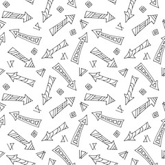 Hand drawn black arrows pattern, doodle style, transparent background