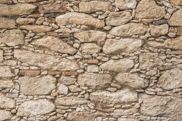 Stone wall background Stacked Stone Wall with brick layers