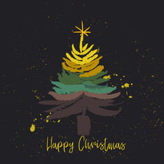 vector christmas tree illustration. triangle modern trendy greeting card. merry xmas.
