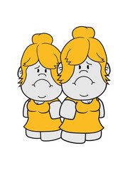 beleidigt 2 freundinnen streit schwestern vertragen gestritten weiblich großer kopf kleine frau mädchen gesicht traurig weinen heulen tränen unglücklich depressiv clipart comic cartoon