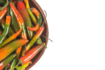 Serrano Peppers Close up of Mexican hot peppers Colorful Serrano chilies Red and green colors found...