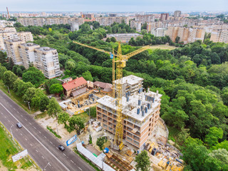 aerial view of construction site. high-rise building development