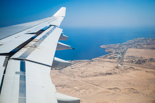 View of Egypt during landing in Sharm El Sheikh. Horizontal color photography.