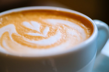 Cappuccino cup, close up. Place for design, for text.