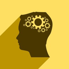 Silhouette of a head. Mental health relative design template. Gears group as a symbol of a brains. Web icon with long shadow