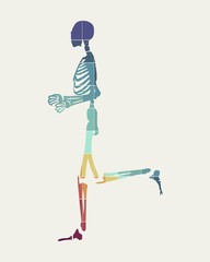 Human skeleton running. Halloween party design template
