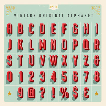 Vector Vintage Style Alphabet with offset effect, useful for retro packaging design, posters, greeting cards, brochures, flyers and much more.