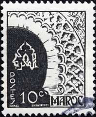 Moroccan architectural detail on vintage stamp