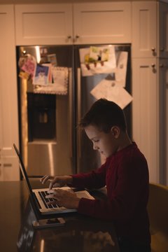 Boy using laptop at home