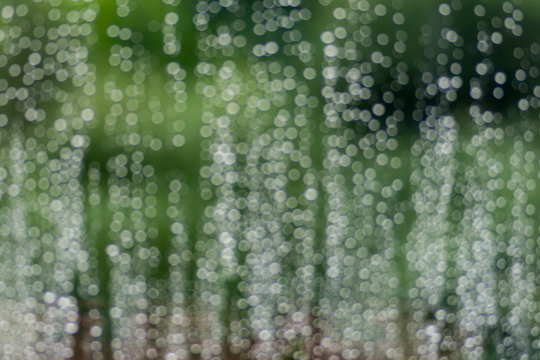 rain drops on a window with green background ecology concept intentional out of focus blur