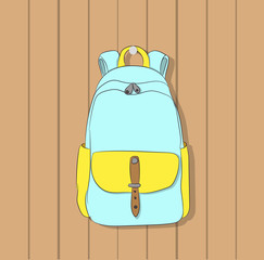 backpack hanging on hook on wall