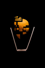 Creative fresh orange juice or lemonade in a minimalistic abstract mosaic style on a black background. My design, idea and art work.