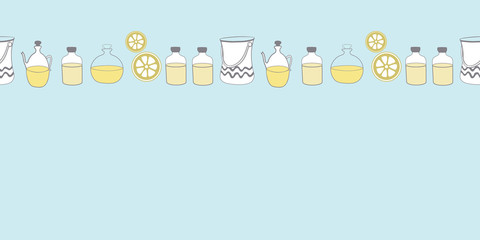 Bottles of oil Vase and lemon-Spa in the country. Horizontal Border Repeat Pattern